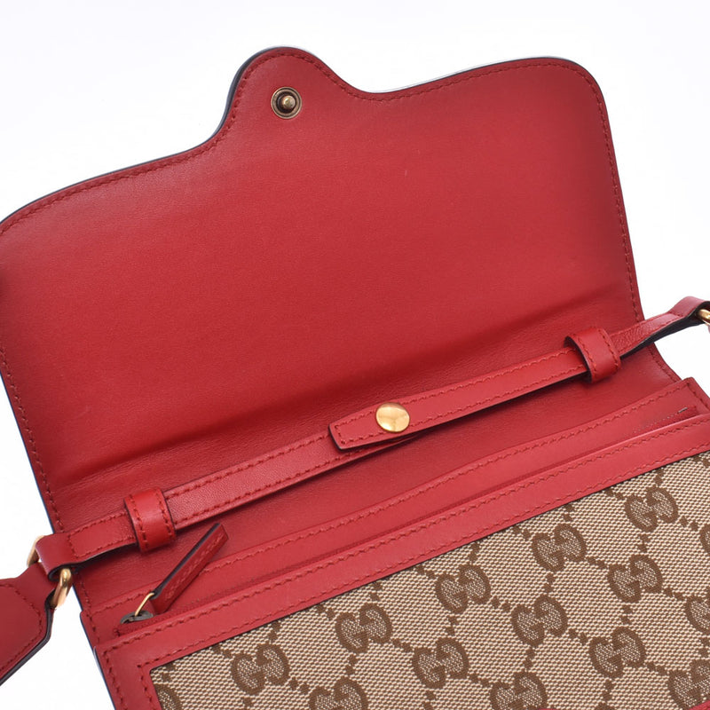 GUCCI Gucci Convertible Shoulder Wallet Beige/Red Ladies GG Canvas Leather Shoulder Bag Used