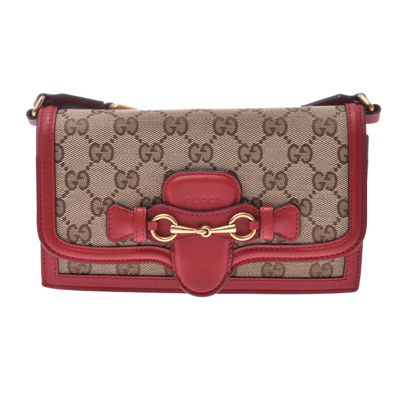 GUCCI Gucci Convertible Shoulder Wallet Beige/Red Ladies GG Canvas Leather Shoulder Bag Used