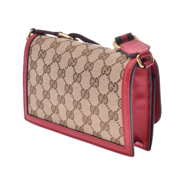 GUCCI Gucci Convertible Shoulder Wallet Beige/Red Ladies GG Canvas Leather Shoulder Bag Used