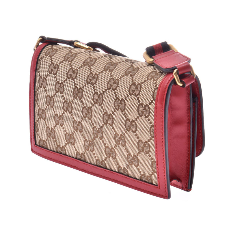 GUCCI Gucci Convertible Shoulder Wallet Beige/Red Ladies GG Canvas Leather Shoulder Bag Used