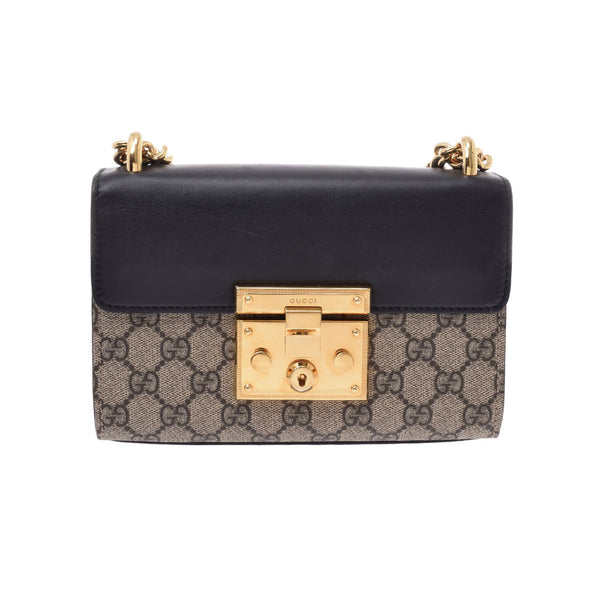 409487 / black gold metal fittings Lady's PVC leather shoulder bag GUCCI of グッチパドロック GG Small shoulder bag GG スプリームグレージュ origin is used