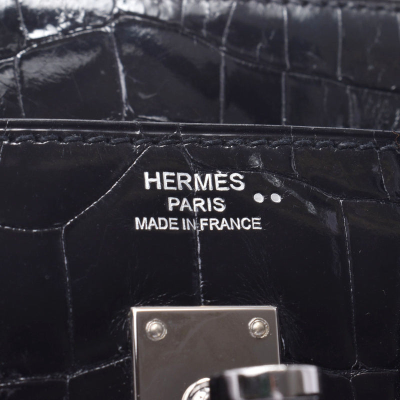 HERMES エルメス バーキン 25 黒 シルバー金具 T刻印(2015年頃) レディース シャイニーニロティカス ハンドバッグ ABランク 中古 銀蔵