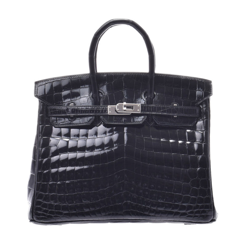 HERMES Hermes Birkin 25 Black Silver Hardware T Engraved (around 2015) Ladies Shinini Roticas Handbag AB Rank Used Ginzo