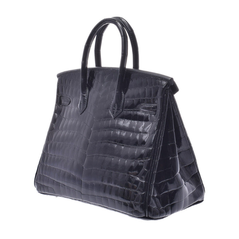 HERMES Hermes Birkin 25 Black Silver Hardware T Engraved (around 2015) Ladies Shinini Roticas Handbag AB Rank Used Ginzo