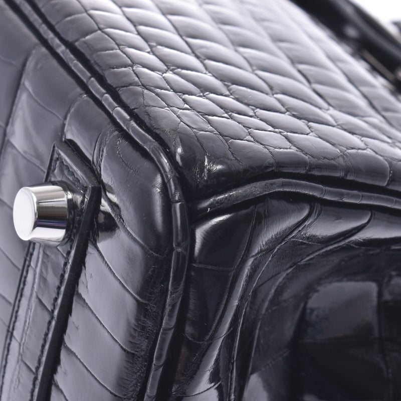 HERMES Hermes Birkin 25 Black Silver Hardware T Engraved (around 2015) Ladies Shinini Roticas Handbag AB Rank Used Ginzo