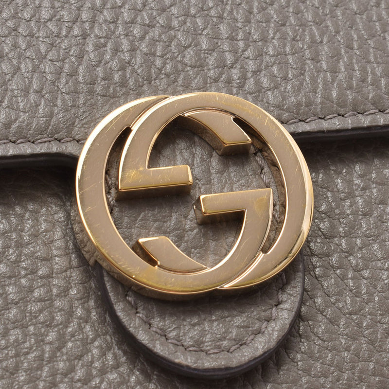 古奇（GUCCI）联锁G钱包挎包出口灰色×金色金属配件女士小牛链钱包二手