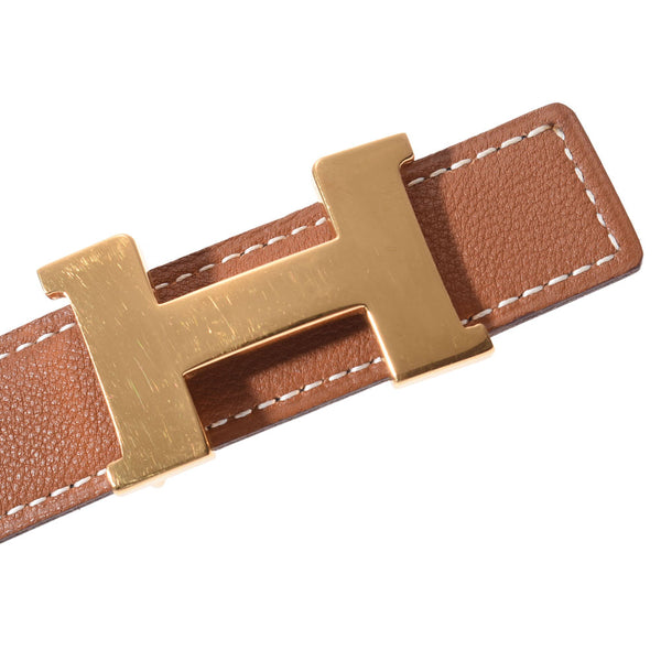 Hermes H belt size 75 cm Gold / black × gold metal fittings □ F engraved (circa 2002) engraved Men's Togo box calf belt HERMES used