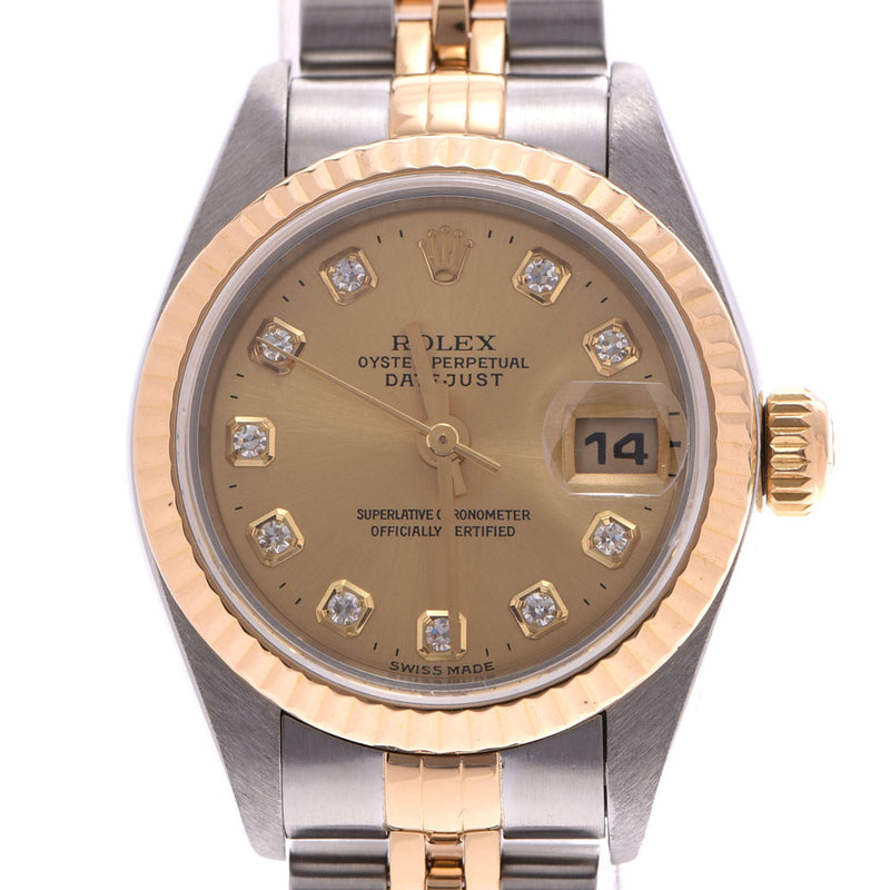 ROLEX 劳力士日期只是 10P 钻石 79173G 女士 YG/SS 手表自动绕组香槟表盘 A 级二手银藏