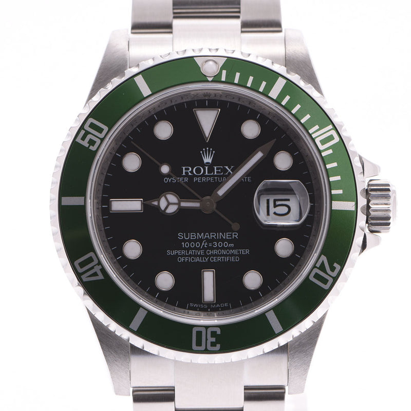 ROLEX Rolex submarina green bezel 16610LV men SS watch self-winding watch lindera board A rank used silver storehouse