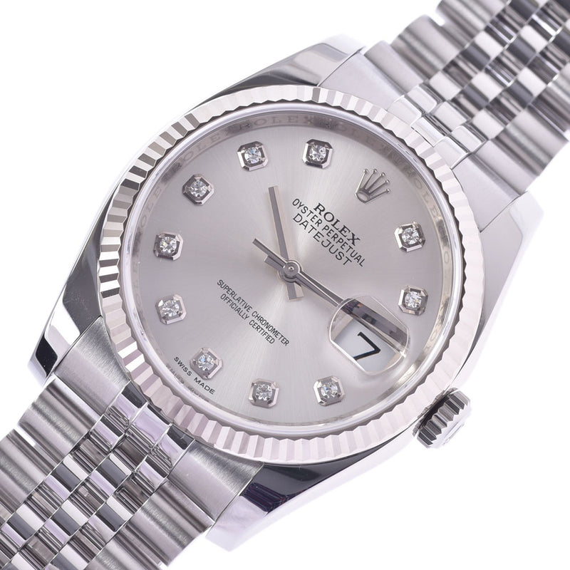 ROLEX Rolex Datejust 10P Diamond Roulette Engraved 116234G Men's WG/SS Watch Automatic Winding Silver Dial A Rank Used Ginzo