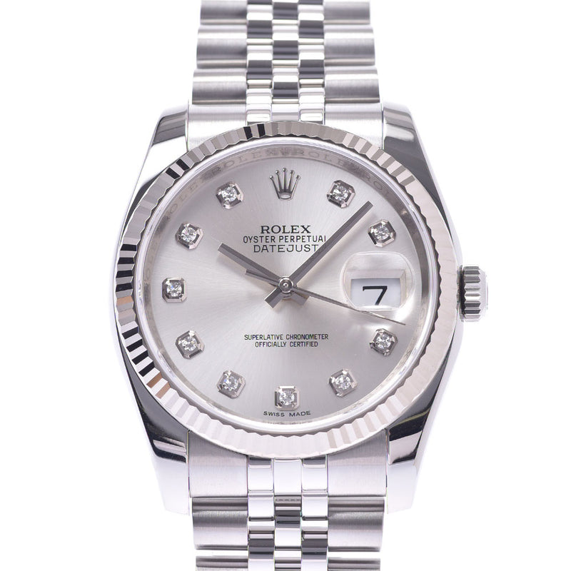 ROLEX Rolex Datejust 10P Diamond Roulette Engraved 116234G Men's WG/SS Watch Automatic Winding Silver Dial A Rank Used Ginzo