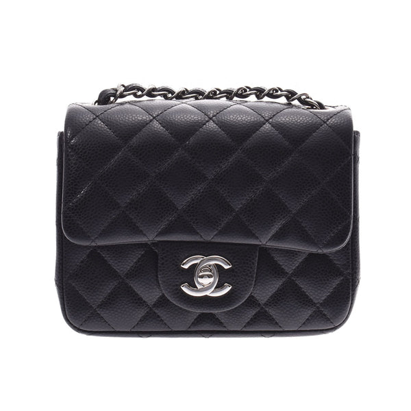CHANEL Chanel mini-matelasse chain shoulder bag black X silver metal fittings Lady's caviar skin shoulder bag    Used