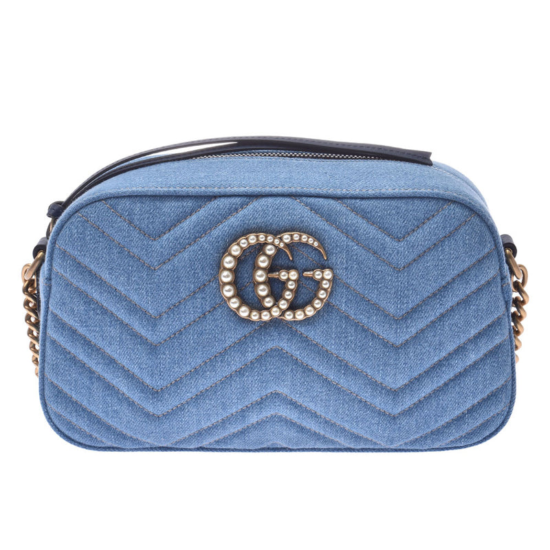 Gucci GG Marmont Chain Shoulder Bag Pearl Japan Limited Blue