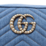 GUCCI Gucci GG Marmont Chain Shoulder Bag Pearl Japan Limited Blue Ladies Denim Shoulder Bag