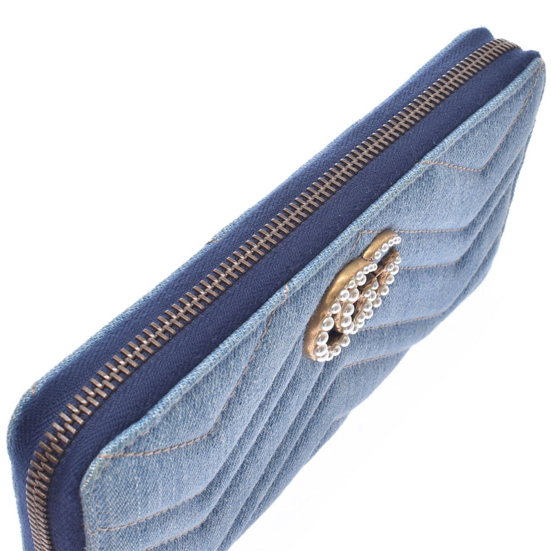GUCCI Gucci GG マーモント Japanese limited blue lady's denim pearl long wallet    Used