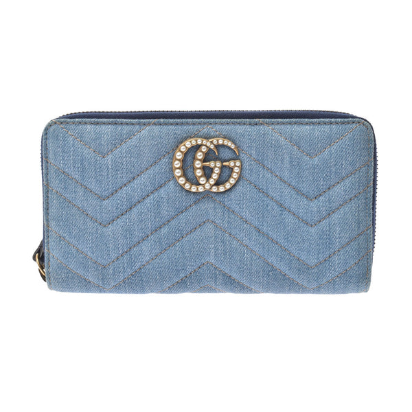 GUCCI Gucci GG マーモント Japanese limited blue lady's denim pearl long wallet    Used
