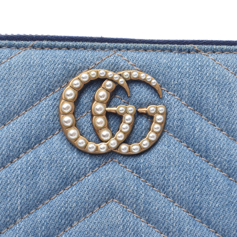 GUCCI Gucci GG マーモント Japanese limited blue lady's denim pearl long wallet    Used