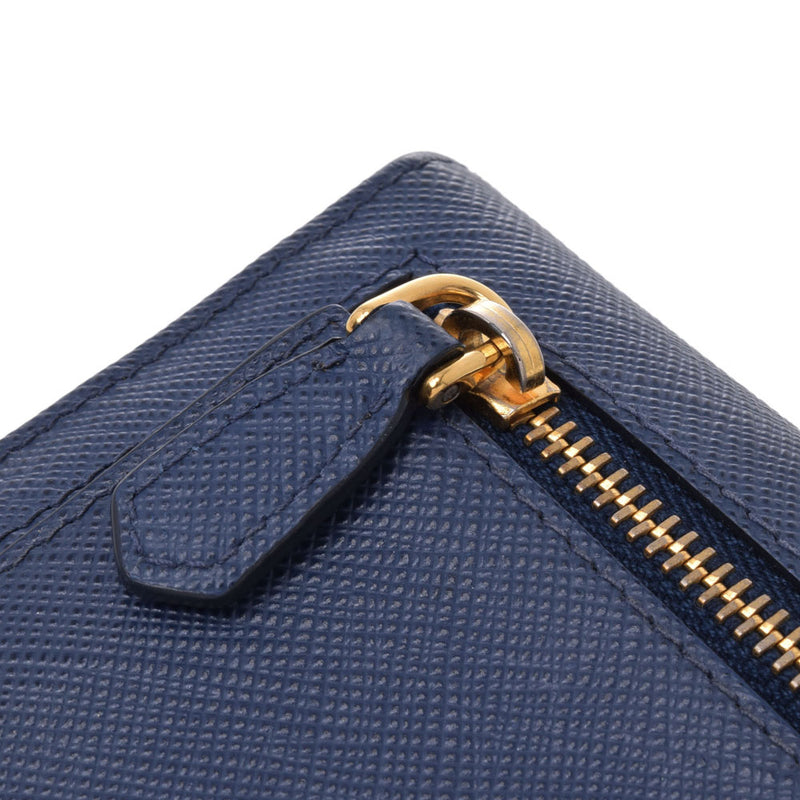 PRADA Prada Zipper Long Wallet Blue GP Hardware Ladies Saffiano Long Wallet B Rank Used Ginzo