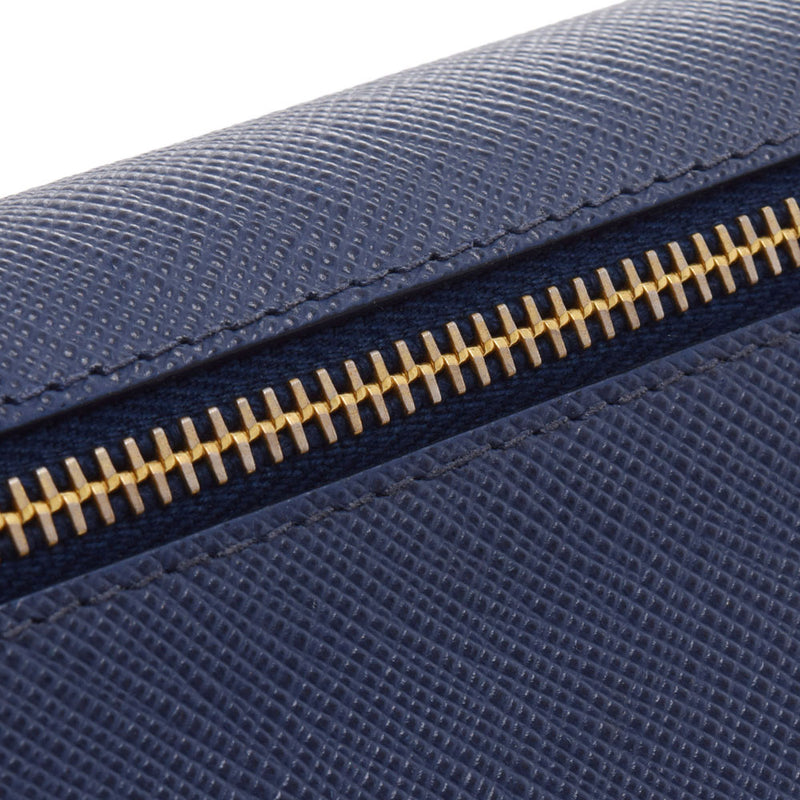 PRADA Prada Zipper Long Wallet Blue GP Hardware Ladies Saffiano Long Wallet B Rank Used Ginzo