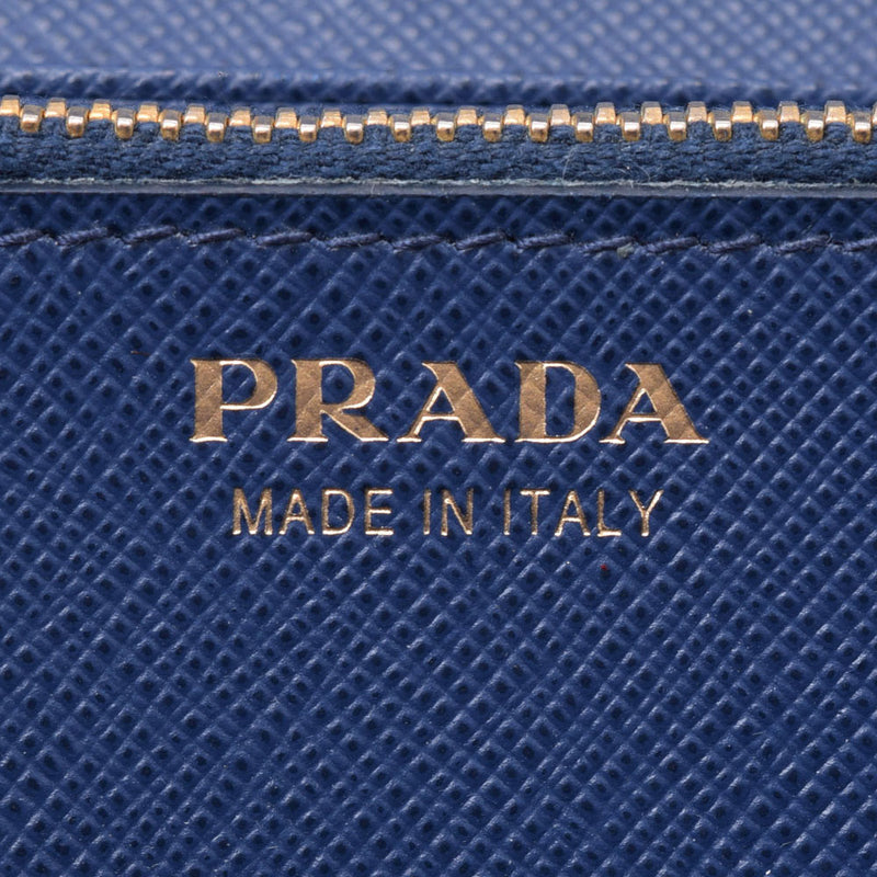 PRADA Prada Zipper Long Wallet Blue GP Hardware Ladies Saffiano Long Wallet B Rank Used Ginzo