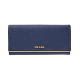 PRADA Prada Zipper Long Wallet Blue GP Hardware Ladies Saffiano Long Wallet B Rank Used Ginzo