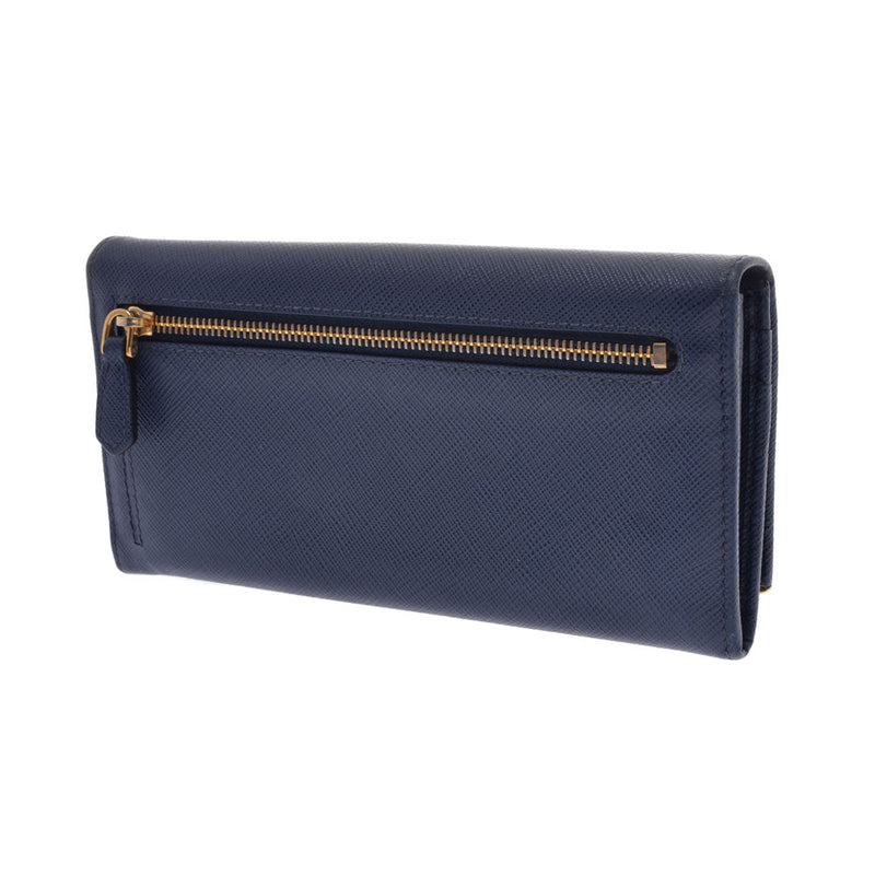 PRADA Prada Zipper Long Wallet Blue GP Hardware Ladies Saffiano Long Wallet B Rank Used Ginzo