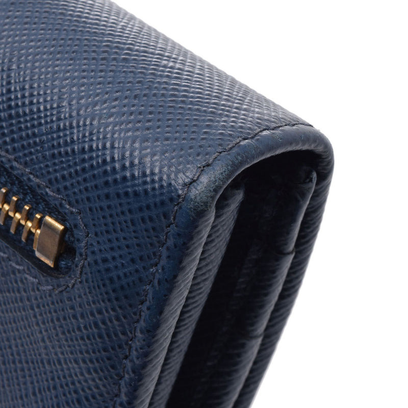 PRADA Prada Zipper Long Wallet Blue GP Hardware Ladies Saffiano Long Wallet B Rank Used Ginzo