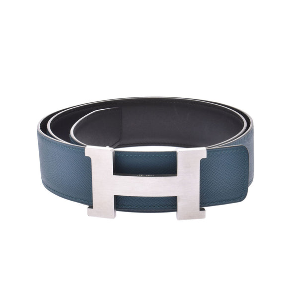 エルメスHベルト 105cm リバーシブル 黒/コルヴェール シルバー金具 T  