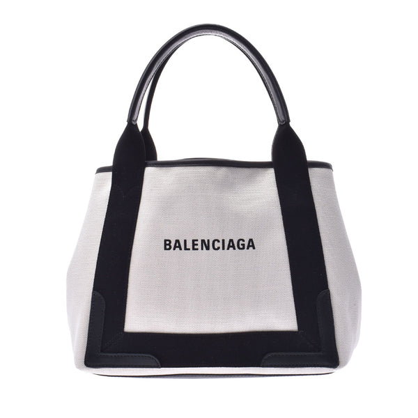 BALENCIAGA バレンシアガネイビーカバS 
 ホワイト ブラック レディース キャンバス レザー ハンドバッグ
 
 中古