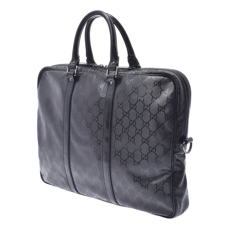 201480 Gucci business bag black men PVC coating canvas briefcase