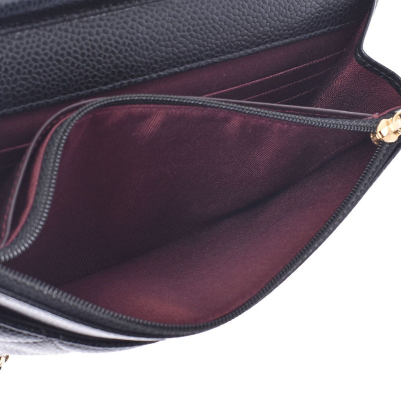 CHANEL シャネル 
 14143 黒 ゴールド金具 レディース キャビアスキン チェーンウォレット
 
 中古