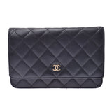 CHANEL シャネル 
 14143 黒 ゴールド金具 レディース キャビアスキン チェーンウォレット
 
 中古