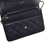 CHANEL シャネル 
 14143 黒 ゴールド金具 レディース キャビアスキン チェーンウォレット
 
 中古