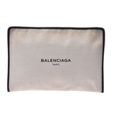 BALENCIAGA Navy Pouch Natural Black Unisex Canvas Leather Clutch Bag Used