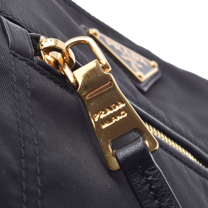 PRADA Prada黑色黄金配件女士尼龙皮革手提包二手货