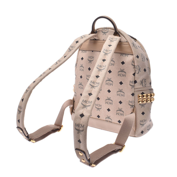 MCM M CM backpack studs light beige system Lady's calf rucksack day pack    Used