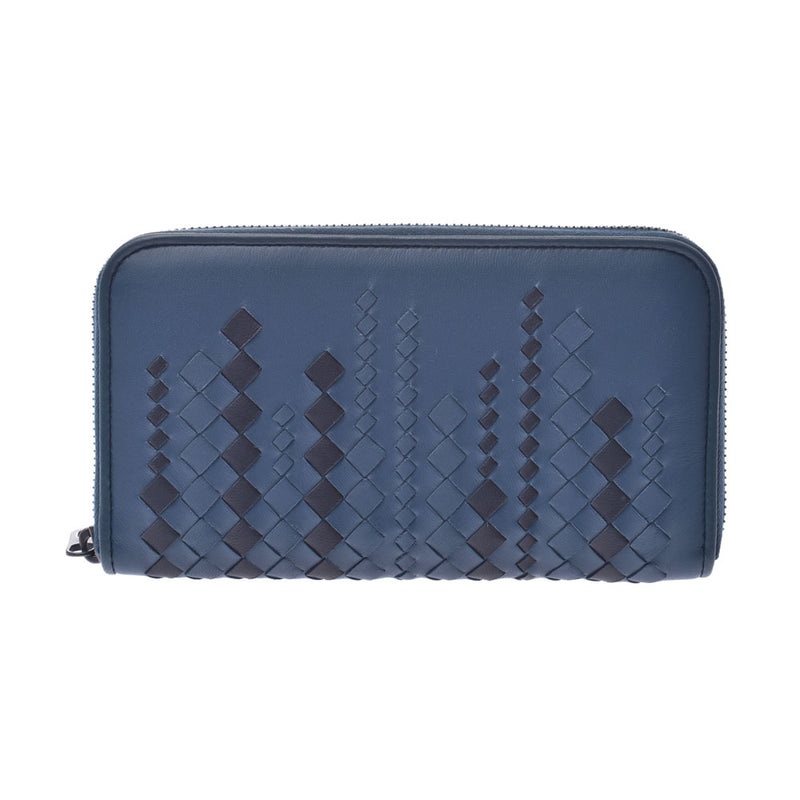 BOTTEGAVENETA Round zipper wallet Intrecciato dark blue series/black Men's lambskin wallet S01889483U
