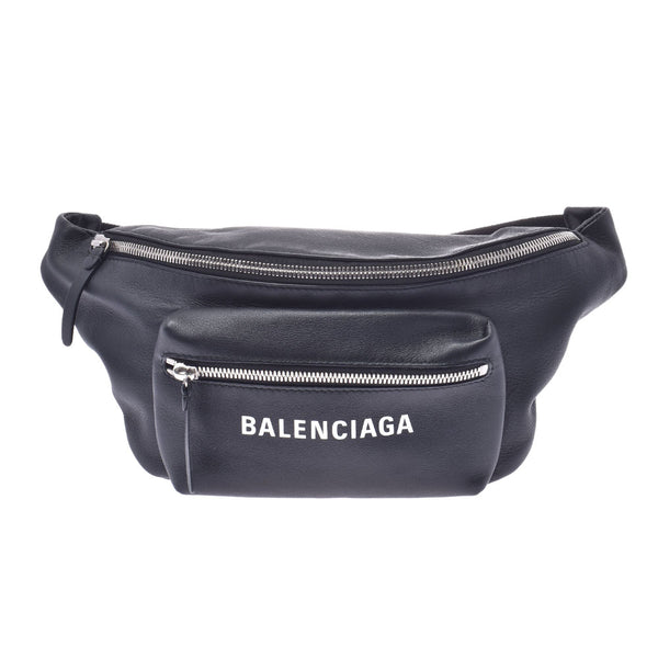 BALENCIAGA Everyday Logo Belt Bag Body Bag Black/White Unisex Leather Waist Bag Used