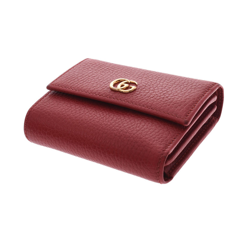 GUCCI Gucci GG Marmont compact wallet hibiscus SLET gold hardware 546584 ladies leather Three-Fold Wallet B rank second-hand silver