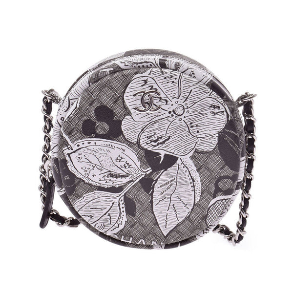 CHANEL Chanel botanical print chain pashet black / white silver hardware women's Slam skin shoulder bag unused silver