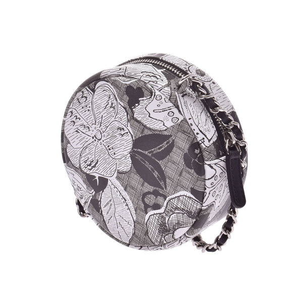 CHANEL Chanel botanical print chain pashet black / white silver hardware women's Slam skin shoulder bag unused silver