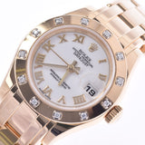 ROLEX Rolex date just pearl master 12P diamond 80318 lady's YG watch self-winding watch white long novel clockface A rank used silver storehouse