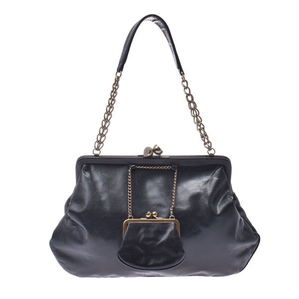 CHANEL Chanels pouch type bag black Lady's leather one shoulder bag AB rank used silver storehouse