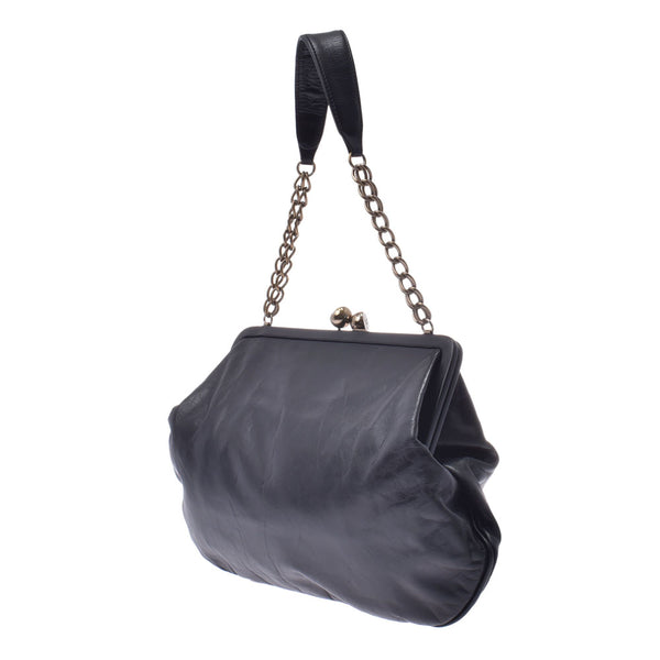 CHANEL Chanels pouch type bag black Lady's leather one shoulder bag AB rank used silver storehouse