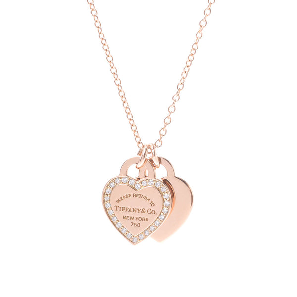 TIFFANY&Co. Tiffany return toe Tiffany necklace mini-double heart tag lady's diamond /K18PG necklace A rank used silver storehouse