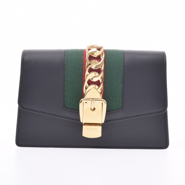 Gucci Sylvia Mini Mini Bag 2WAY Bag Black / Green / red gold