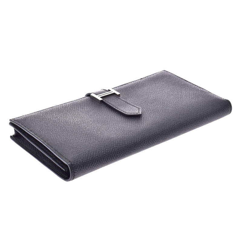 HERMES Bairnsfure black silver metal fitting T engraved (around 2015) Unisex Vow Epson bi-fold wallet A rank used Ginzo