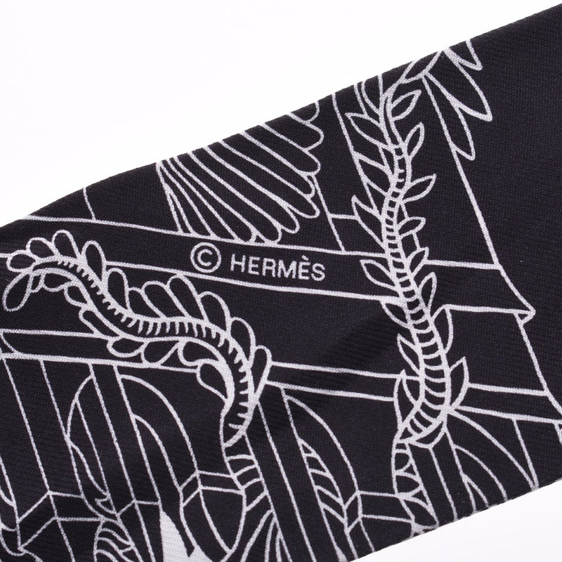 HERMES エルメス ツイリー アニマルポリス/Animapolis 黒/白 レディース シルク スカーフ ABランク 中古 銀蔵
