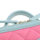 CHANEL シャネル マトラッセ スモールバニティケース ピンク/水色/グリーン系 レディース キャビアスキン ショルダーバッグ Aランク 中古 銀蔵