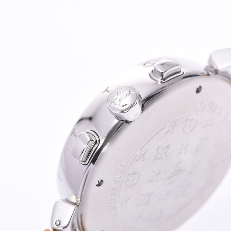 LOUIS VUITTON ルイヴィトン タンブール クロノ Q112E メンズ SS/革 腕時計 自動巻き シルバー文字盤 Aランク 中古 銀蔵